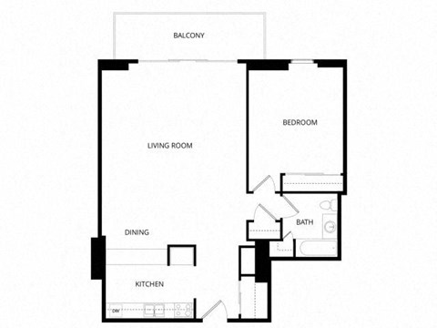 Floor plan for 1 bed, 1 bath, 780 sqft